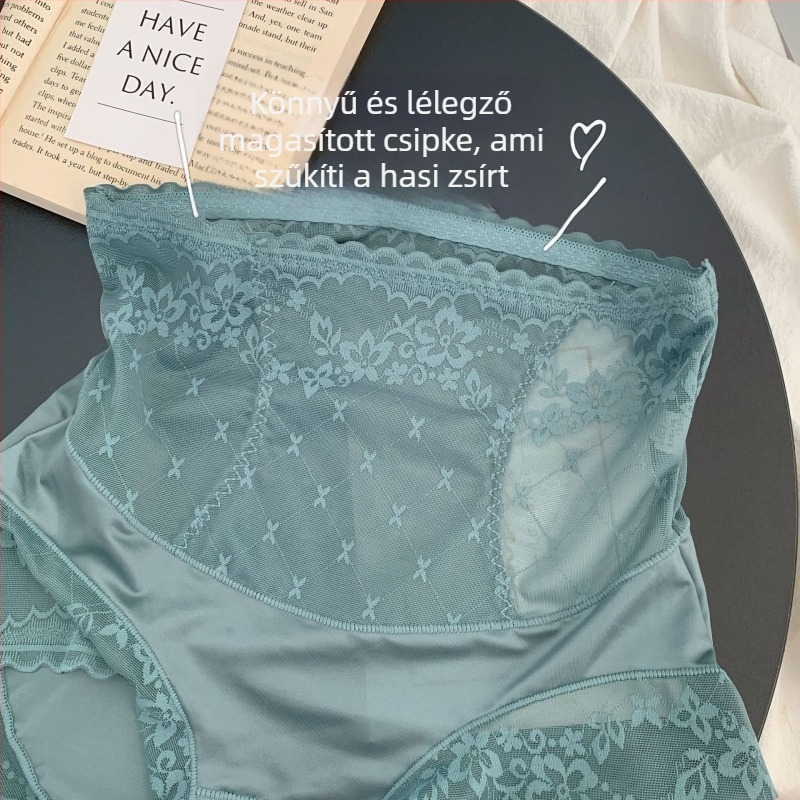Női magas derekú alsónemű virágos csipkével, légáteresztő nylon anyagból, ágyéktáji betét Mulberry selyemből a testformáláshoz
