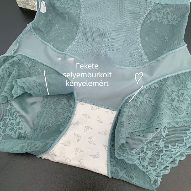 Női magas derekú alsónemű virágos csipkével, légáteresztő nylon anyagból, ágyéktáji betét Mulberry selyemből a testformáláshoz
