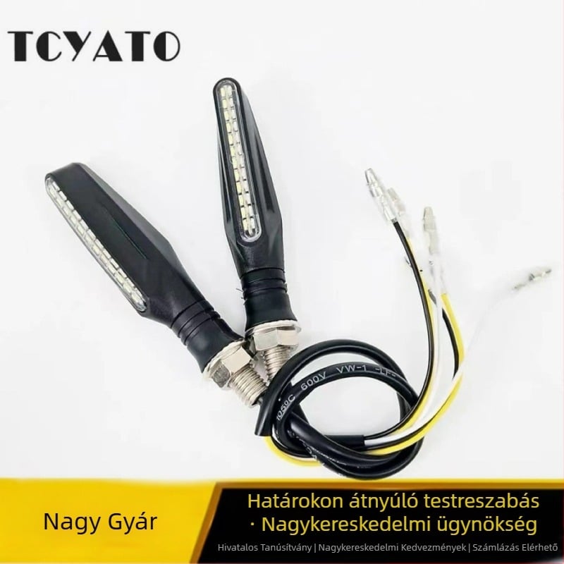 Motorkerékpár LED irányjelzők egyvonalas, folyó LED effektussal, 12–24V, DAS-023, fém ház, élettartam 50 000 óra