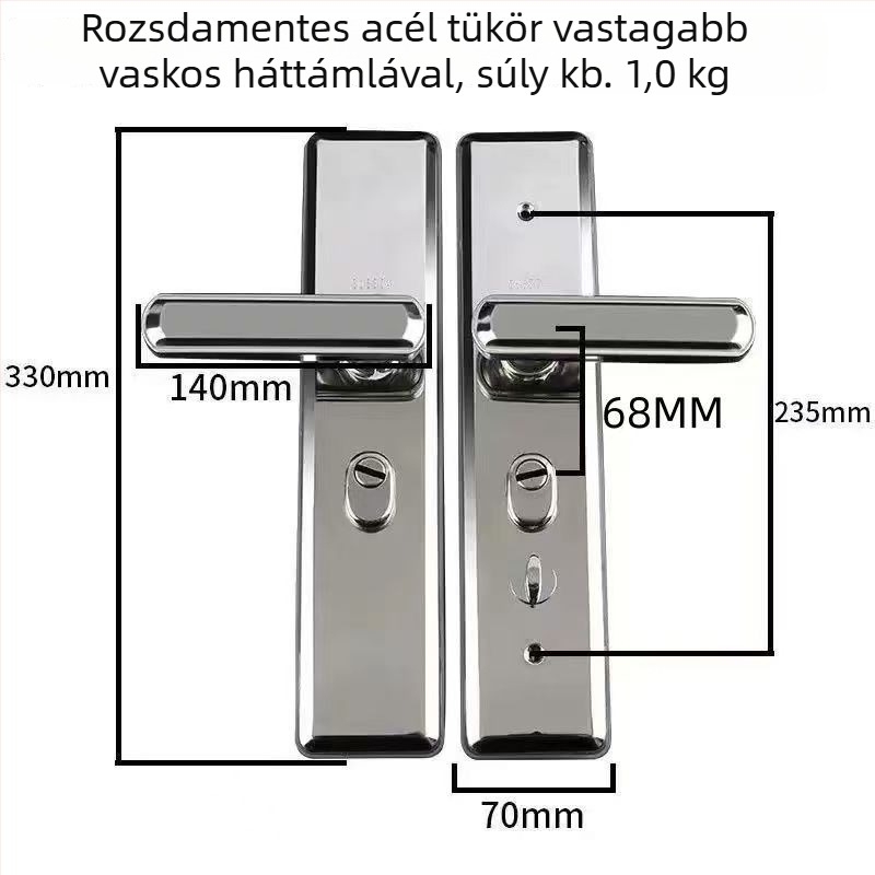Rozsdamentes acél ajtókilincs dupla rugóval, bejárati ajtóhoz, lopás elleni védelem