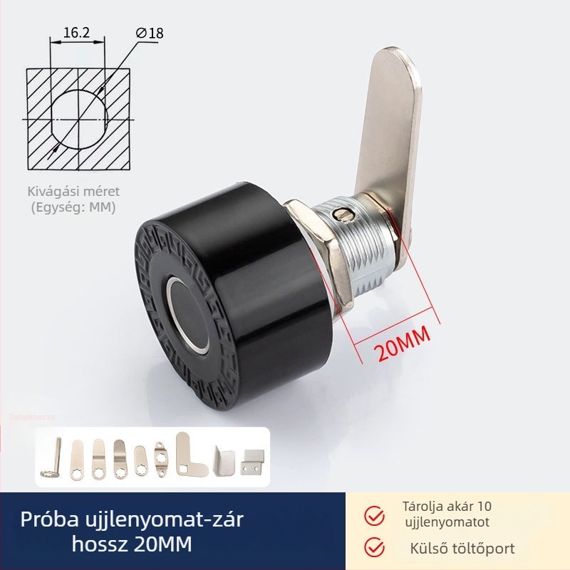 Ujjlenyomat-olvasós fiókzár BLJ (Modell 618809, Anyag: ABS + cink ötvözet, Alkalmazási terület: egyajtós/kétsajtós szekrények és fiókok, Stílus: Modern minimalizmus)
