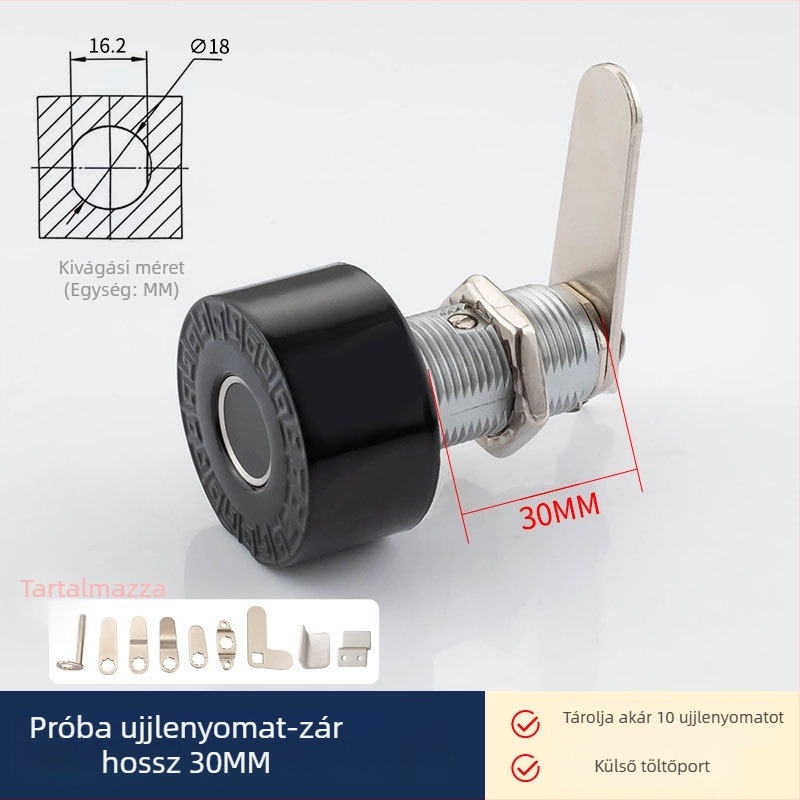 Ujjlenyomat-olvasós fiókzár BLJ (Modell 618809, Anyag: ABS + cink ötvözet, Alkalmazási terület: egyajtós/kétsajtós szekrények és fiókok, Stílus: Modern minimalizmus)