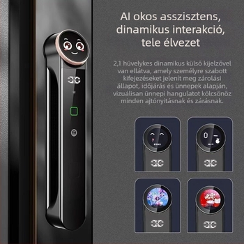 Okos ajtózár (arcfelismerés, ujjlenyomat, távoli feloldás, látható macskaszem, DC tápegység)
