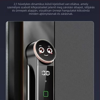 Okos ajtózár (arcfelismerés, ujjlenyomat, távoli feloldás, látható macskaszem, DC tápegység)