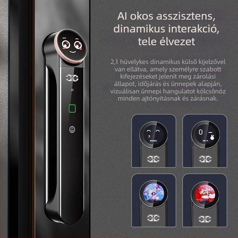 Okos ajtózár (arcfelismerés, ujjlenyomat, távoli feloldás, látható macskaszem, DC tápegység)