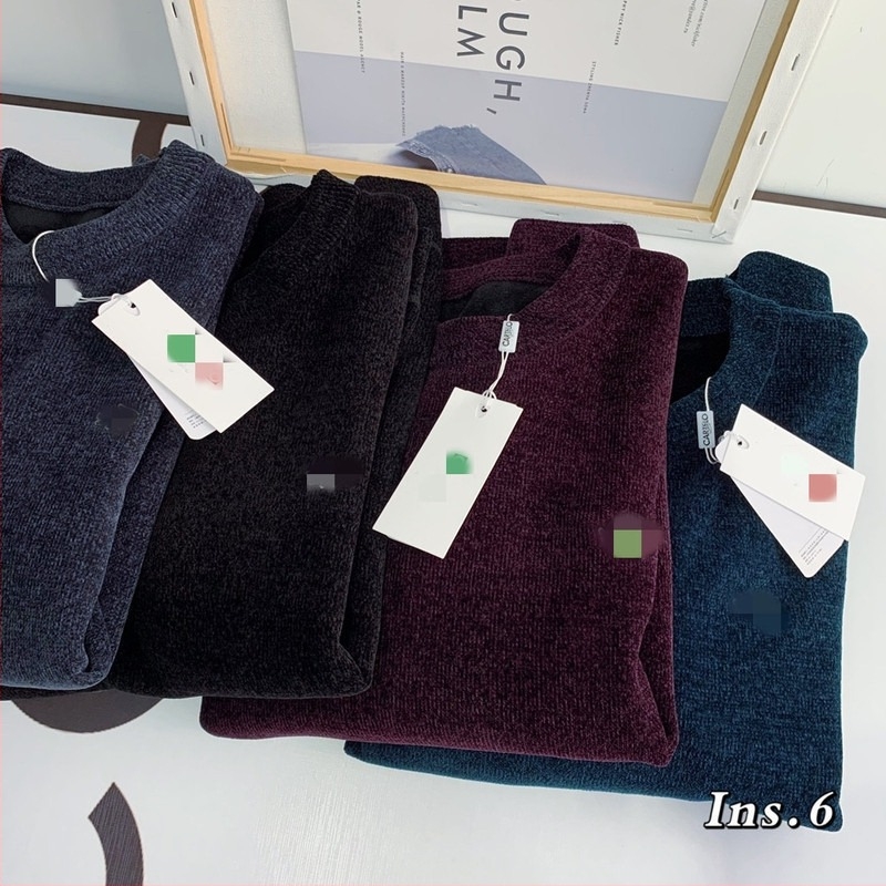 Chenille férfi pulóver hímzett, koreai stílus, lazább szabás, kerek nyak