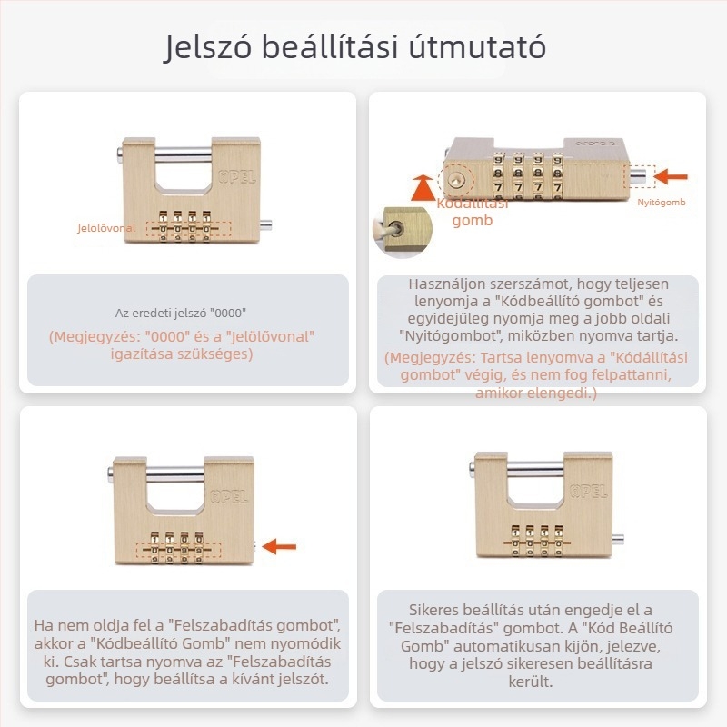 Jelszavas zár – Réz, Model Al-j, Márka OPEL, gyári raktárhoz