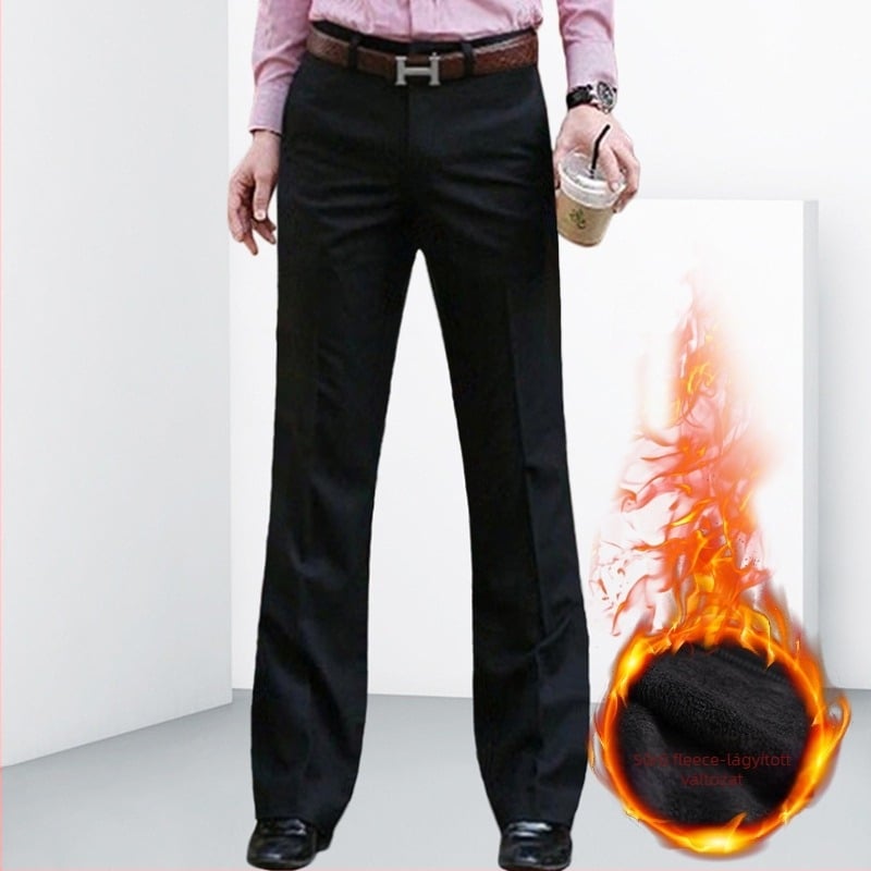 YUEMOYI Micro-Flare férfi nadrág, könnyű üzleti stílus, vasalás nélkül, 3D szabás, poliészter keverék (79% poliészter), közép-magas derekú