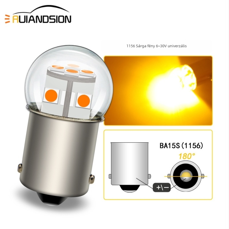 Autó LED irányjelző és tolató lámpa, 3030×12 LED, modell 1156/1157, 12V, 6W, 6500K