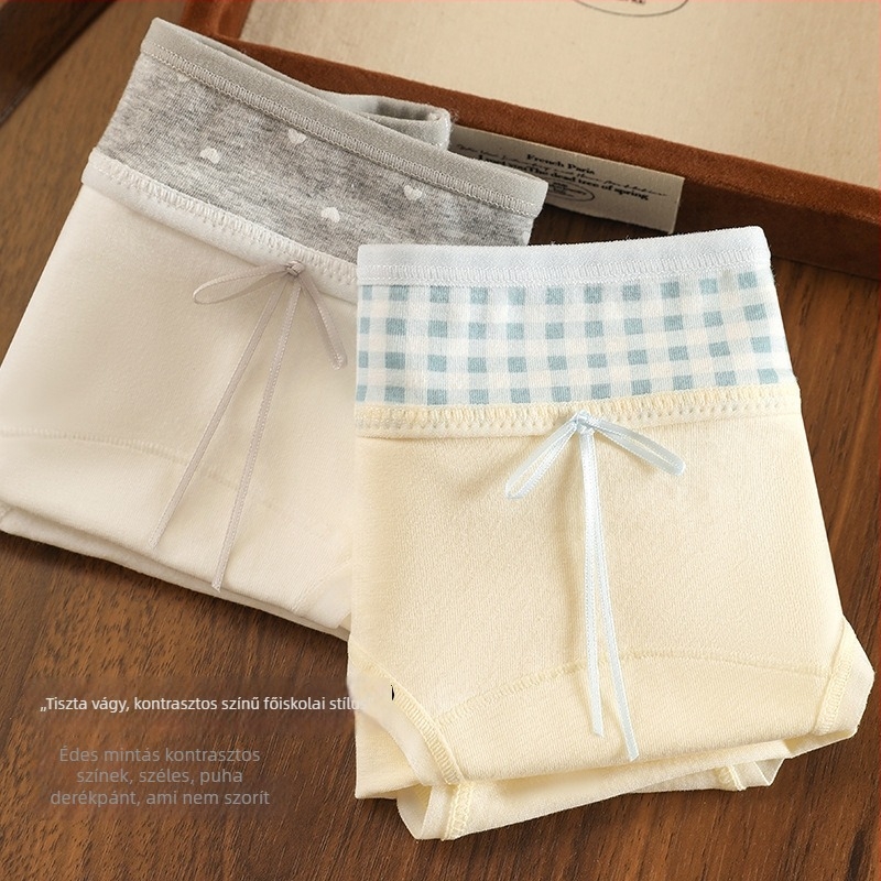 Női pamut bugyi kontrasztos színekben, új modell, 10A, antibakteriális ágyéktáji rész, egyetemi stílus, frissítő pamut