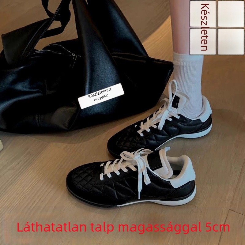 Női sportcipő kétslayer tehénbőrből, fűzős, vastag gumitalppal, lélegző belsővel, 3–5 cm sarokemelkedéssel