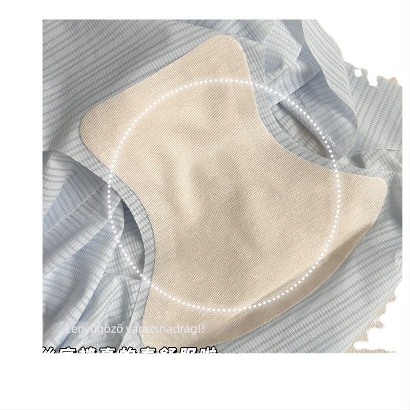 Varrás nélküli női alsó ice silk anyagból, japán stílusú, mulberry selyem bélés, középmagas derék, csíkos