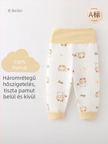 Beilun 100% pamut újszülött hasi védőnadrág, magas derekú, nyitható lágyéki nyílás, tavasz-ősz
