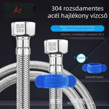 304 rozsdamentes acél vízbetápláló tömlő bojlerhez, dupla fej, spirál típus, névleges nyomás 1.0, 0–90°C