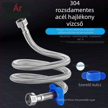 304 rozsdamentes acél vízbetápláló tömlő bojlerhez, dupla fej, spirál típus, névleges nyomás 1.0, 0–90°C