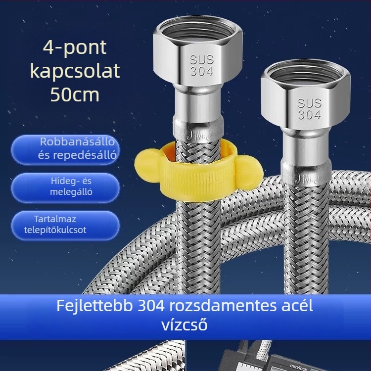304 rozsdamentes acél vízbetápláló tömlő bojlerhez, dupla fej, spirál típus, névleges nyomás 1.0, 0–90°C
