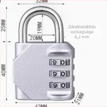 Numerikus kombinációs zár, modell 313, cink ötvözet anyagból; alkalmas poggyászhoz, autóhoz, ruhásszekrényhez; rúd vastagsága 4; rudak távolsága 16×19