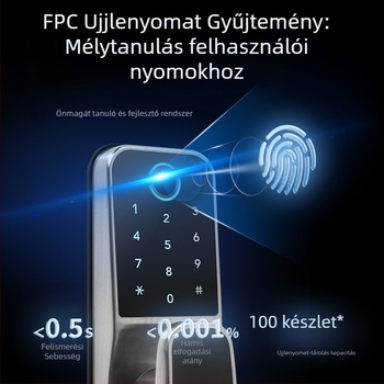 FM09 Okos zár ujjlenyomat, Bluetooth, jelszó és kártya faajtókhoz (beltéri) – 100 ujjlenyomat-tár, >100000 nyitás, <0,5 s beolvasás, 1:N összehasonlítás