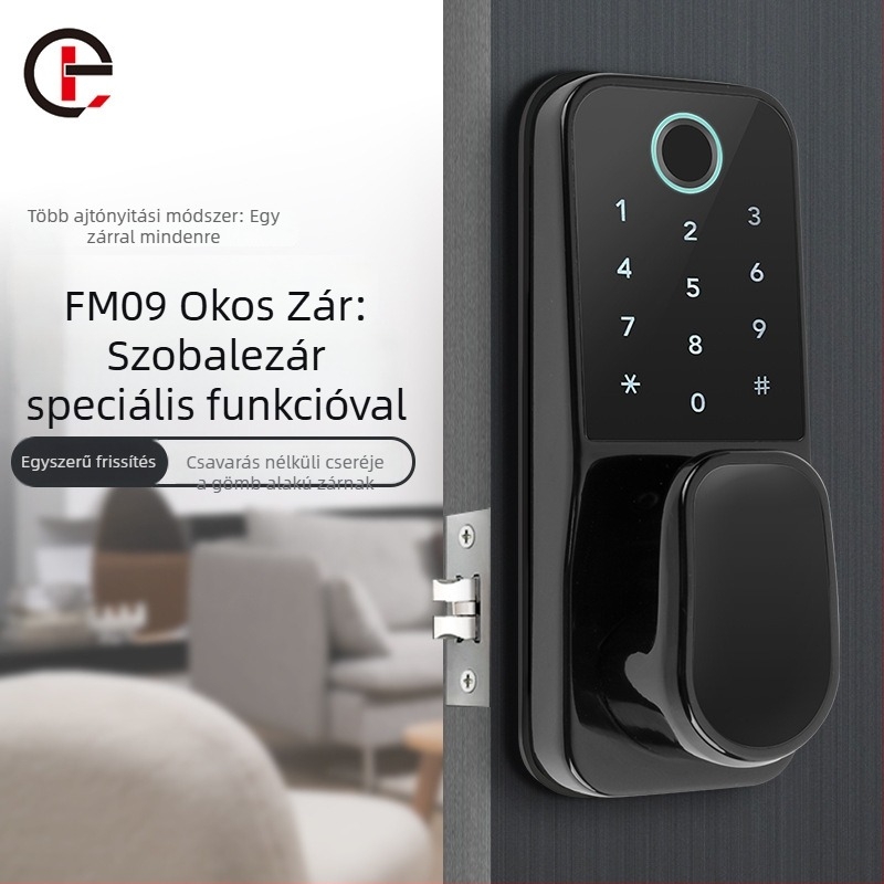 FM09 Okos zár ujjlenyomat, Bluetooth, jelszó és kártya faajtókhoz (beltéri) – 100 ujjlenyomat-tár, >100000 nyitás, <0,5 s beolvasás, 1:N összehasonlítás