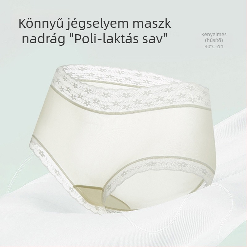 Női Ice Silk lélegző fehérnemű, varrás nélküli, antibakteriális Lactobacillus szálakkal, nyári vékony fazon, középmagas derekú, csipkés, plusz méret