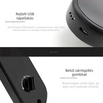 Okos ajtózár ujjlenyomat, kártya, Bluetooth és jelszó – 300 ujjlenyomat tárolva, DC energiaellátás, ajtó vastagsága 40–110 mm, 6068 lopás elleni zártest, távirányított feloldás