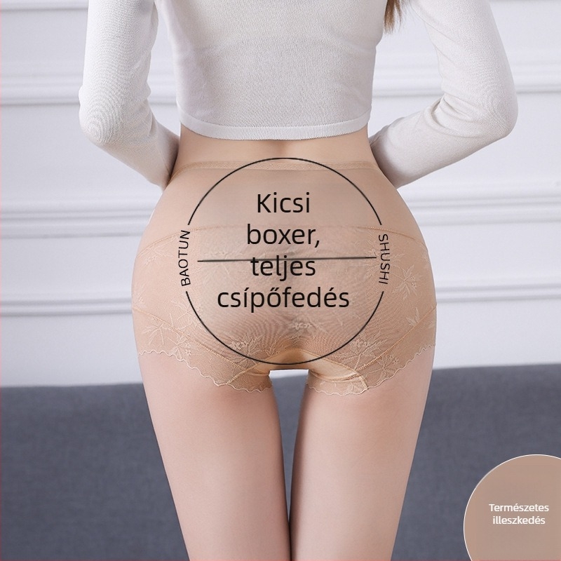 Női magas derekú csipkés bugyi jacquard mintával, lélegző antibakteriális anyag, belső réteg mulberry selyemmel, kényelmes illeszkedés