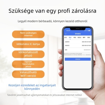 Apartman- és hotelhasználatra szánt okos ajtózár mobilalkalmazáson keresztül távoli nyitással, modell D32, 100 ujjlenyomat tárolása, 100000+ nyitási ciklus, acél test, -25°C-tól 60°C-ig