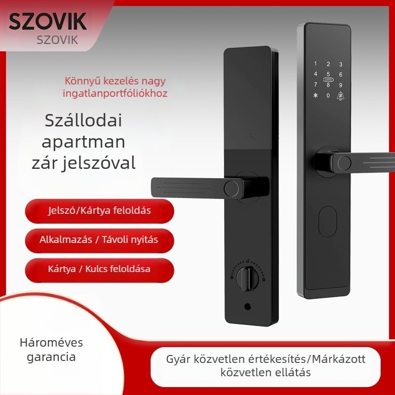 Apartman- és hotelhasználatra szánt okos ajtózár mobilalkalmazáson keresztül távoli nyitással, modell D32, 100 ujjlenyomat tárolása, 100000+ nyitási ciklus, acél test, -25°C-tól 60°C-ig