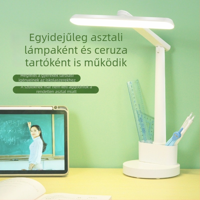LED olvasólámpa tanuláshoz szemvédővel – érintéses kapcsoló, műanyag árnyékoló, CRI ≥90, ≤36V, beépített lítium akkumulátor, modern egyszerű stílus, kollégiumi felhasználásra