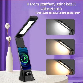 Összecsukható asztali lámpa vezeték nélküli töltéssel, USB-ellátású 5W, érintéses kapcsoló, szemvédő olvasó- és tanulólámpa