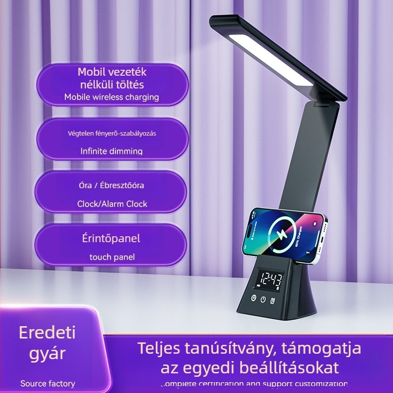 Összecsukható asztali lámpa vezeték nélküli töltéssel, USB-ellátású 5W, érintéses kapcsoló, szemvédő olvasó- és tanulólámpa