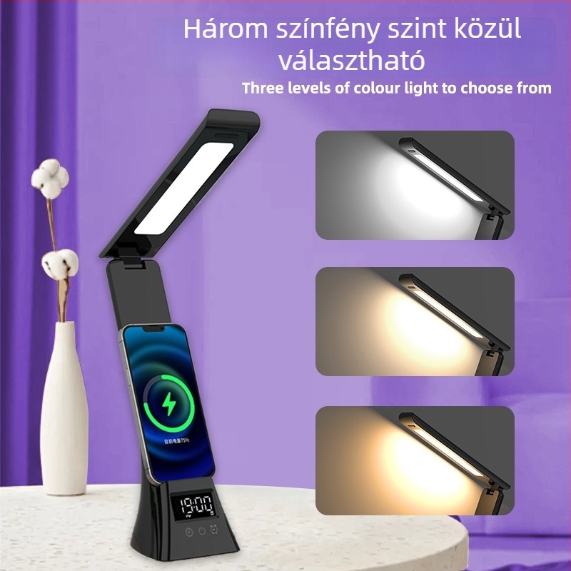 Összecsukható asztali lámpa vezeték nélküli töltéssel, USB-ellátású 5W, érintéses kapcsoló, szemvédő olvasó- és tanulólámpa