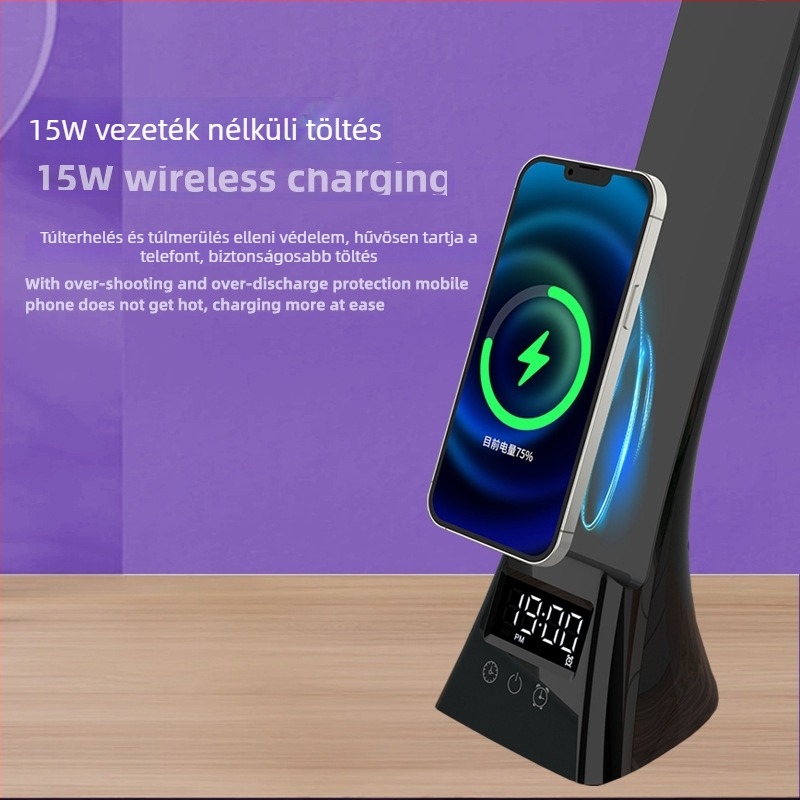Összecsukható asztali lámpa vezeték nélküli töltéssel, USB-ellátású 5W, érintéses kapcsoló, szemvédő olvasó- és tanulólámpa