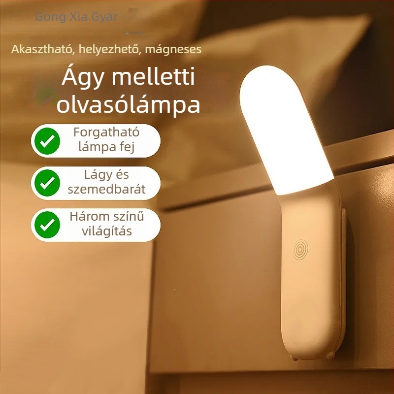 Ágy melletti olvasólámpa érintéses kapcsolóval, éjszakai fény, alap világítás, CRI ≤70, konnektoros tápellátás, egyszerű modern dizájn