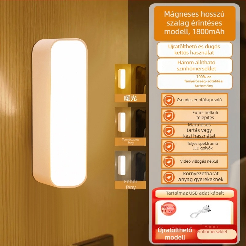 Ágy melletti olvasólámpa érintéses kapcsolóval, éjszakai fény, alap világítás, CRI ≤70, konnektoros tápellátás, egyszerű modern dizájn