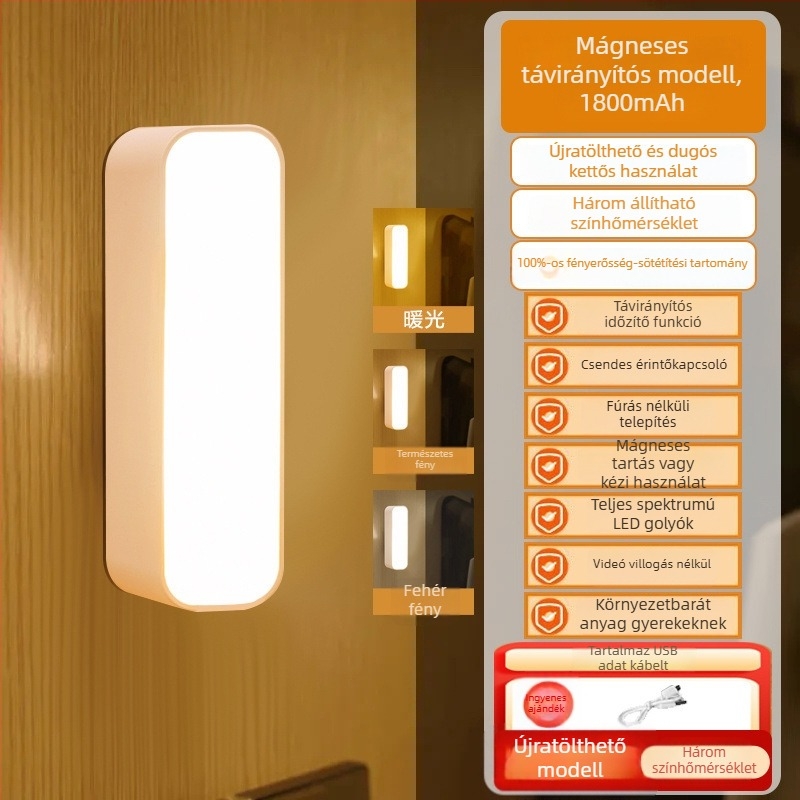 Ágy melletti olvasólámpa érintéses kapcsolóval, éjszakai fény, alap világítás, CRI ≤70, konnektoros tápellátás, egyszerű modern dizájn