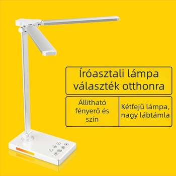 Asztali lámpa vezeték nélküli töltéssel, kettős LED fej, USB ellátás, érintéses kapcsoló, 12W