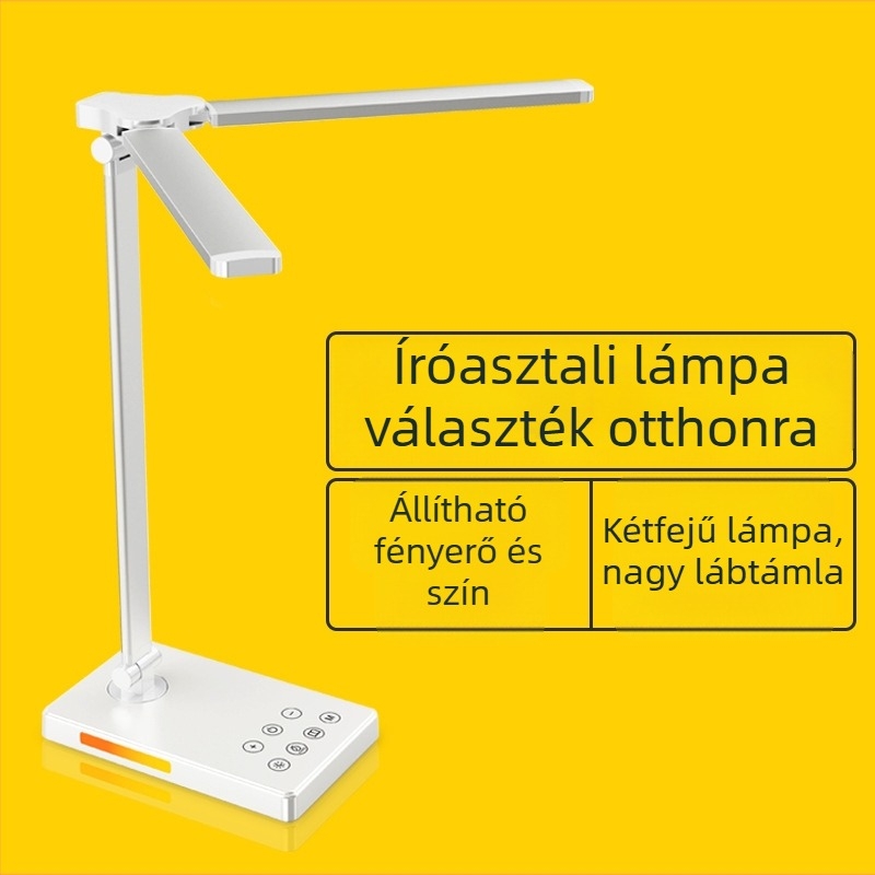 Asztali lámpa vezeték nélküli töltéssel, kettős LED fej, USB ellátás, érintéses kapcsoló, 12W