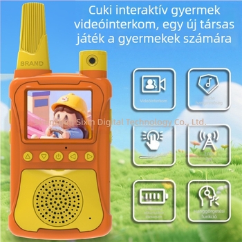 Gyerekeknek szóló videó interkom, kézben tartható, 1,5 km-ig tartomány, Li-ion 1000 mAh akkumulátor, kijelzővel, porálló