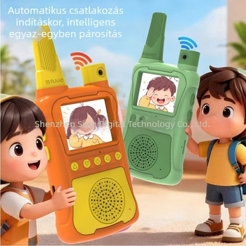 Gyerekeknek szóló videó interkom, kézben tartható, 1,5 km-ig tartomány, Li-ion 1000 mAh akkumulátor, kijelzővel, porálló