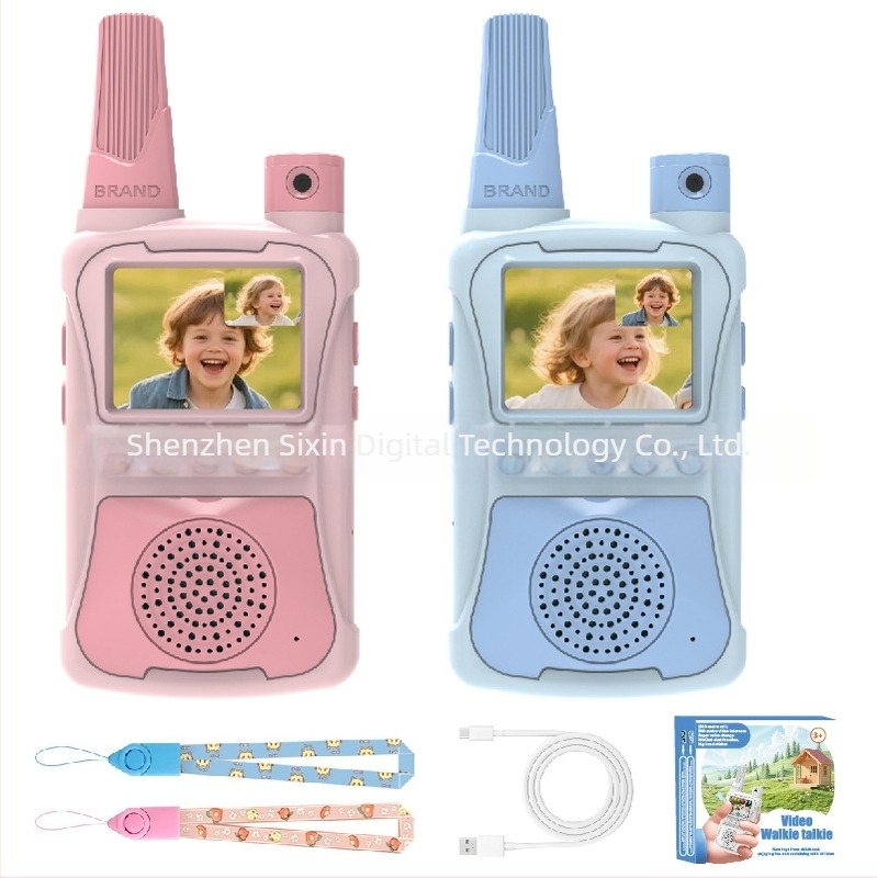Gyerekeknek szóló videó interkom, kézben tartható, 1,5 km-ig tartomány, Li-ion 1000 mAh akkumulátor, kijelzővel, porálló