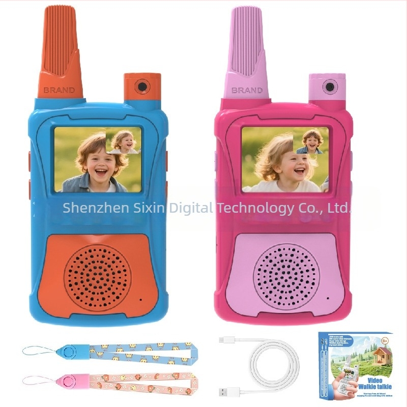 Gyerekeknek szóló videó interkom, kézben tartható, 1,5 km-ig tartomány, Li-ion 1000 mAh akkumulátor, kijelzővel, porálló