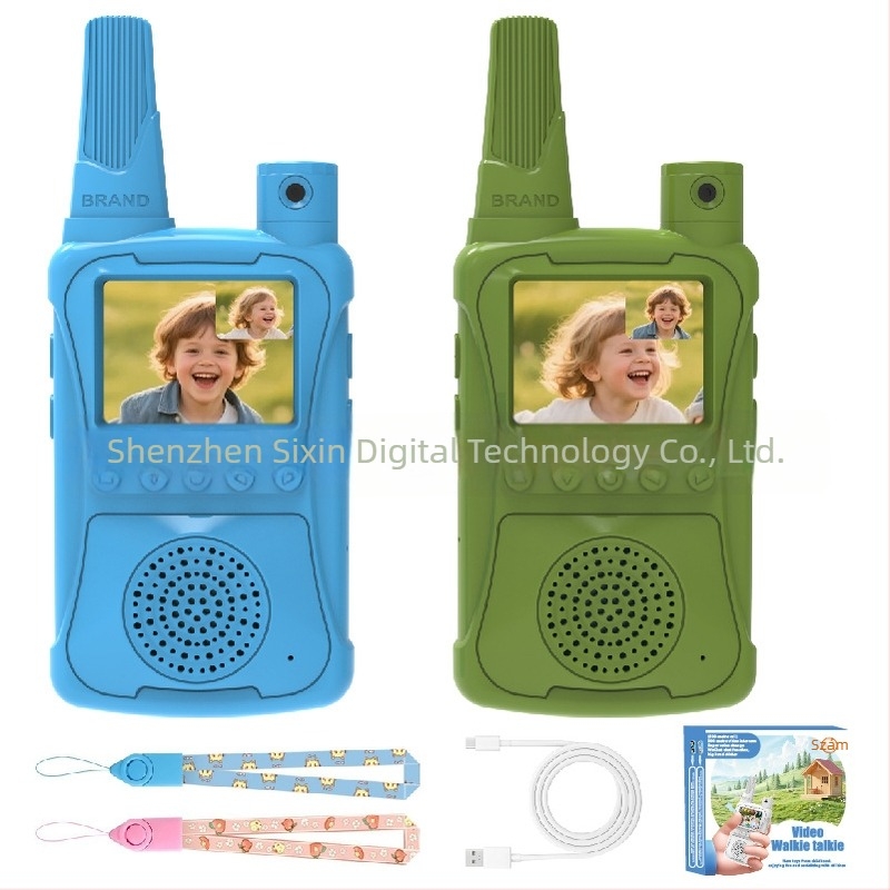 Gyerekeknek szóló videó interkom, kézben tartható, 1,5 km-ig tartomány, Li-ion 1000 mAh akkumulátor, kijelzővel, porálló