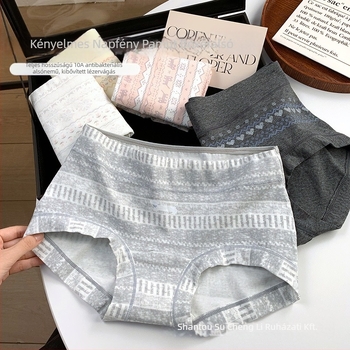 Női pamut antibakteriális alsónemű, teljes fedés, középmagas derekú, Bowknot color-block mintázat, kinyúló ágyéki bélés