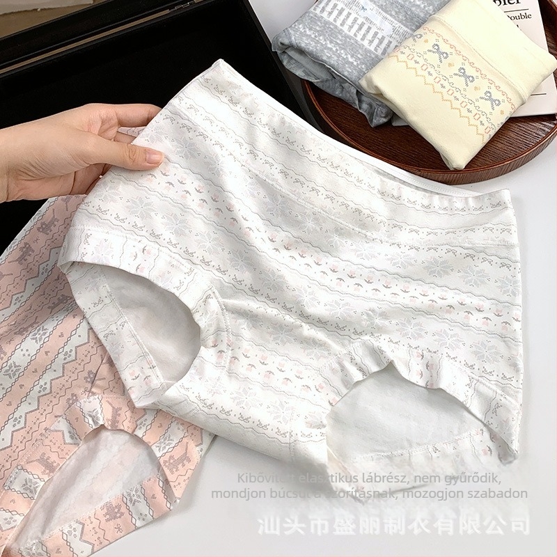 Női pamut antibakteriális alsónemű, teljes fedés, középmagas derekú, Bowknot color-block mintázat, kinyúló ágyéki bélés