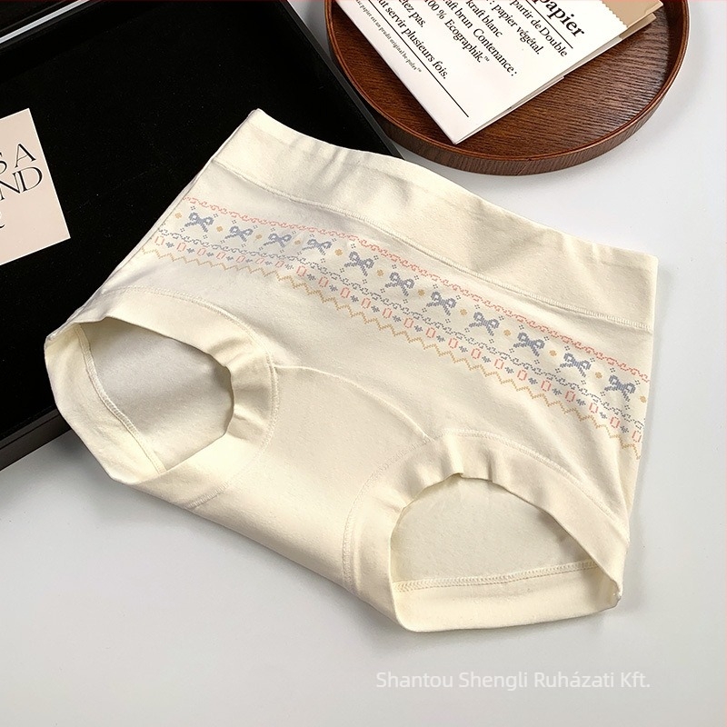 Női pamut antibakteriális alsónemű, teljes fedés, középmagas derekú, Bowknot color-block mintázat, kinyúló ágyéki bélés