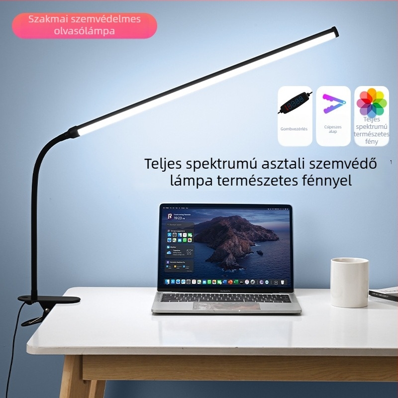 LED asztali lámpa klipszel – USB tápellátás, szemvédő fény, klipek rögzítés, CRI ≥90, feszültség ≤36V