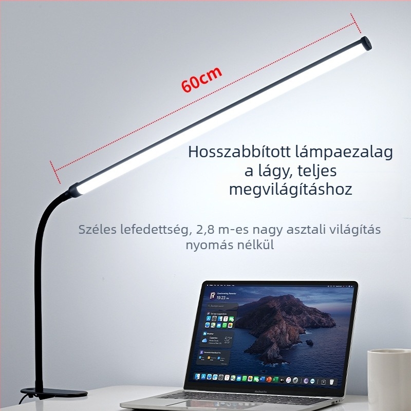 LED asztali lámpa klipszel – USB tápellátás, szemvédő fény, klipek rögzítés, CRI ≥90, feszültség ≤36V