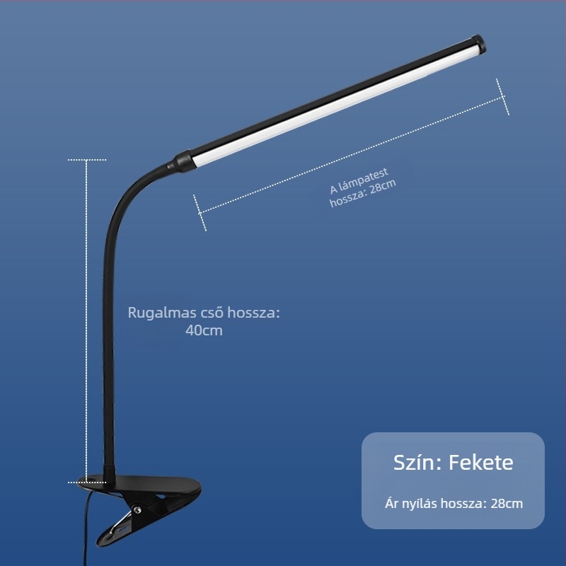 LED asztali lámpa klipszel – USB tápellátás, szemvédő fény, klipek rögzítés, CRI ≥90, feszültség ≤36V