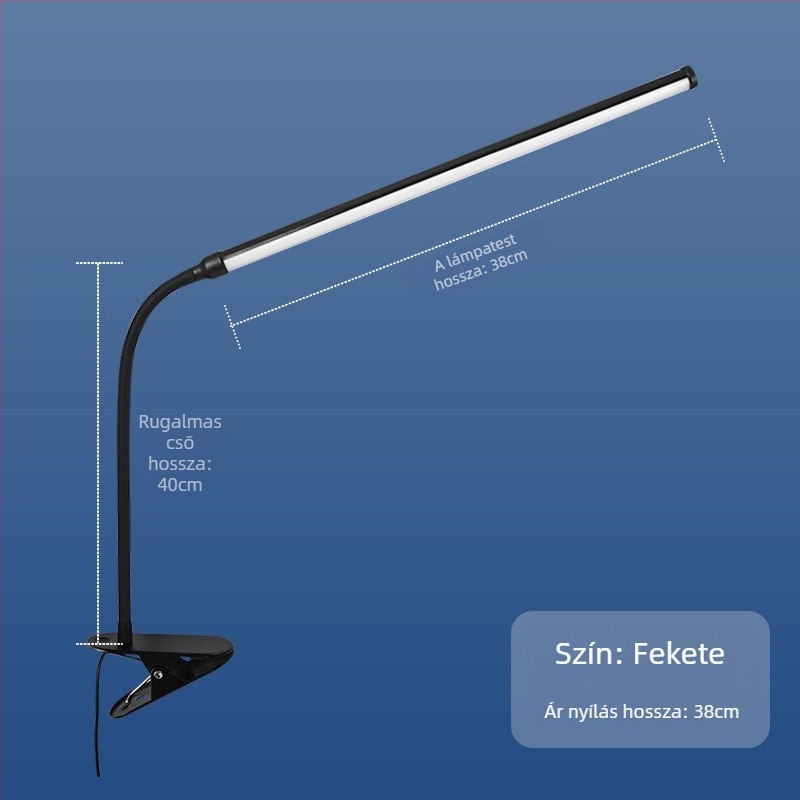 LED asztali lámpa klipszel – USB tápellátás, szemvédő fény, klipek rögzítés, CRI ≥90, feszültség ≤36V